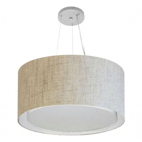 Lustre Pendente Cilíndrico Duplo Md-4300 Cúpula em Tecido 50x30cm Rustico Bege - Bivolt