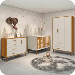 Quarto de Bebê Berço + Cômoda + Guarda Roupa Isis Areia Fosco com Amadeirado - 2