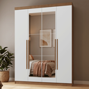 Ver imagem 1 de Guarda-Roupa Solteiro 4 Portas Batentes com Espelho Rustic/Branco/Rustic Netuno Madesa
