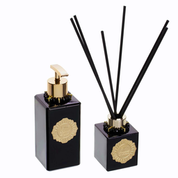 Kit Lavabo 2 produtos vidros pretos enfeites dourados - Fragrância: Maria Filó - 1