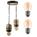 Ver imagem 1 de Luminária Lustre Pendente Barril Duplo de Madeira Maciça Colonial Retrô - Rústico + Lâmpadas