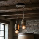 Ver imagem 6 de Luminária Lustre Pendente Barril Duplo de Madeira Maciça Colonial Retrô - Rústico + Lâmpadas