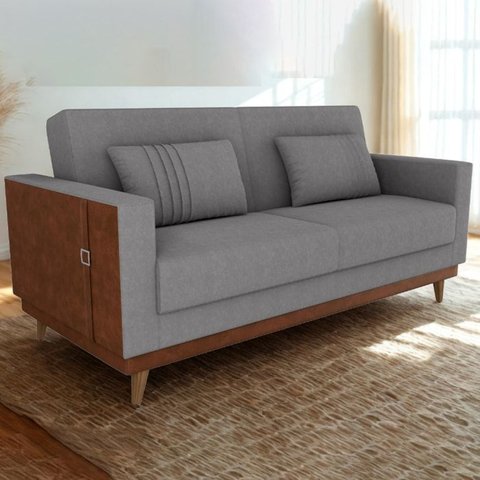 Sofa Cama 2 Lugares 203 Cm Esther Boucle Cinza Corino Whisk Milani Store