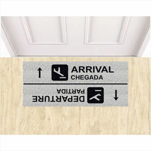Tapete Capacho Aeroporto Arrival e Departure Divertido Prata