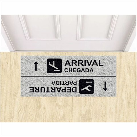 Tapete Capacho Aeroporto Arrival e Departure Divertido Prata