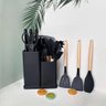 Kit Utensílios de Cozinha Preto 19 Peças Madeira e Silicone - 2