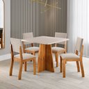 Ver imagem 1 de Conjunto Mesa de Jantar 4 Lugares Quadrada em MDF Tulipa Mel e Bege