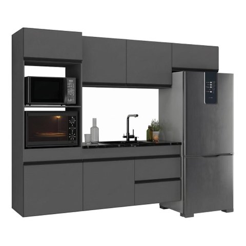 Armário Cozinha Modulada Completa Suspensa 251,5cm Milano Multimóveis Mp2408 Cinza