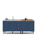 Ver imagem 5 de Cozinha Pérola 2 Peças Balcão 3 Gavetas 2 Portas e Balcão 2 Portas Yescasa Azul/Freijó