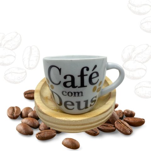 Jogo 6 Pçs Xicaras com Pires de Bambu 60ml Café com Deus