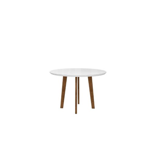 Conjunto Mesa de Jantar Malina Sala Redonda com Vidro Modelo Retrô com Pés em Madeira Cor Branco Rv