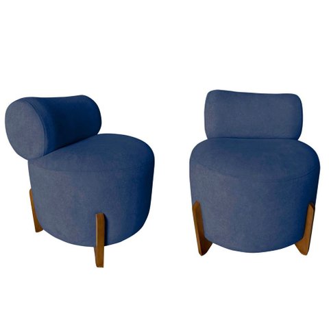 Kit 2 Poltronas Decorativa Mônaco Veludo Azul Marinho