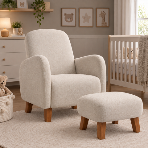 Poltrona Amamentação Viena com Puff Linho Quarto Bebe:Bege