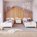 Ver imagem 1 de Kit 2 Camas Solteiro para Colchão 88x188cm com Mesa de Cabeceira 2 Portas Multimóveis Mp4374