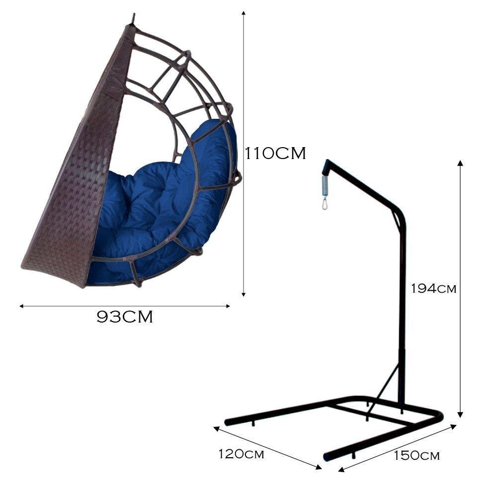 Cadeira Balanço Ninho Suspenso C- Suporte e Almofada Impermeável Tabaco-azul - 2