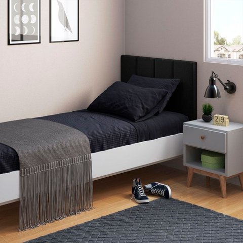 Cabeceira Quarto Suspensa Solteiro Lisa Dubai 90cm - Preto Suede