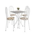 Ver imagem 2 de Conjunto Sala de Jantar Mesa Quadrada 70cm Tampo Granito com 4 Cadeiras Leia Branco/Cedro/Ocre