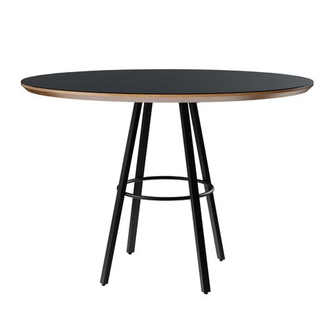 Mesa de Jantar Boston Class Aço Carbono Preto Redonda Nozes 1.30 Cm Vidro Preto
