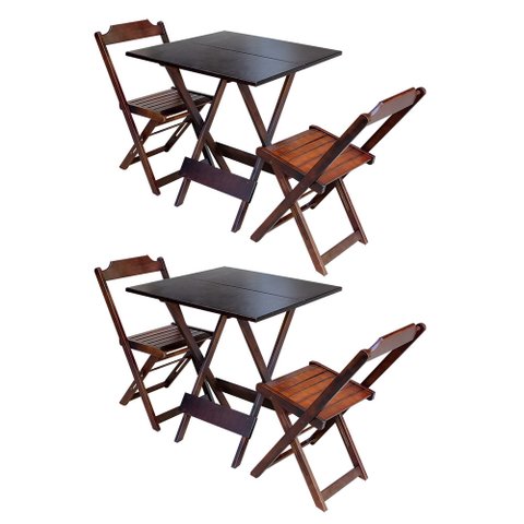 Kit 2 Jogos de Mesa Dobrável com 2 Cadeiras de Madeira 70x70 Ideal para Bar e Restaurante - Imbuia