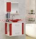 Ver imagem 5 de Kit Gabinete Cuba e Espelheira 60cm para Banheiro Moderno:branco/vermelho