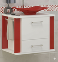 Ver imagem 3 de Kit Gabinete Cuba e Espelheira 60cm para Banheiro Moderno:branco/vermelho