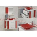 Ver imagem 2 de Kit Gabinete Cuba e Espelheira 60cm para Banheiro Moderno:branco/vermelho
