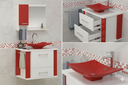 Ver imagem 2 de Kit Gabinete Cuba e Espelheira 60cm para Banheiro Moderno:branco/vermelho