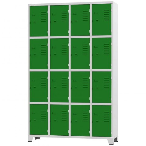 Roupeiro de Aço 16 Portas Cinza com Verde - Ultra Móveis