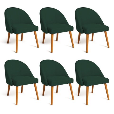 Kit 06 Cadeiras Poltrona de Jantar Luna Suede Verde Pés Palito Castanho