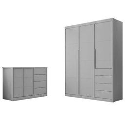Jogo de Quarto Infantil Pietra com Guarda Roupa e Cômoda Cinza - PR Baby - 1 Jogo de Quarto Infantil Pietra com Guarda Roupa e Cômoda Cinza - PR Baby - 1