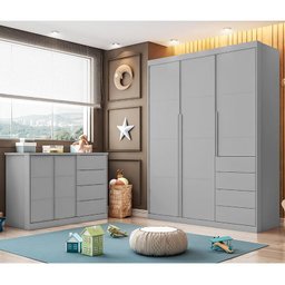 Jogo de Quarto Infantil Pietra com Guarda Roupa e Cômoda Cinza - PR Baby - 2 Jogo de Quarto Infantil Pietra com Guarda Roupa e Cômoda Cinza - PR Baby - 2