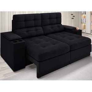 Sofá com Porta Copos e Carregador Usb Eureka 1,70m Assento Retrátil e Reclinável Velosuede -