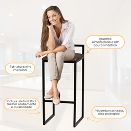 Banqueta Quadrada Preta para Balcão Ilha Cozinha Gourmet Bancada Piscina Bares Àrea de Lazer - 4