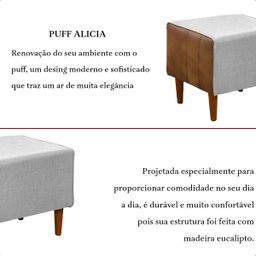Kit 2 Puff Retangular Alicia Linho Gelo e Corano Nozes Pés Palito Castanho - Arkell - 5