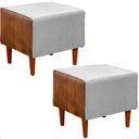 Ver imagem 1 de Kit 2 Puff Retangular Alicia Linho Gelo e Corano Nozes Pés Palito Castanho - Arkell