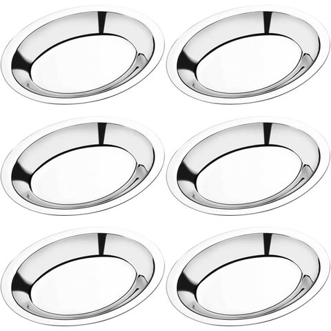 6 Travessas de Inox Ovais para Servir Porções Saladas 20cm Baixelas Fundas Pequenas Hercules