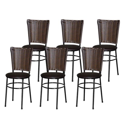 6 Cadeiras para Mesa Preta Hawai Avelã Cor:marrom