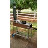 Fogão a Lenha Portátil Inox Com Chapa de Ferro Três Furos Rodas e Chaminé LOJA DE CHURRASQUEIRA FL-L - 3