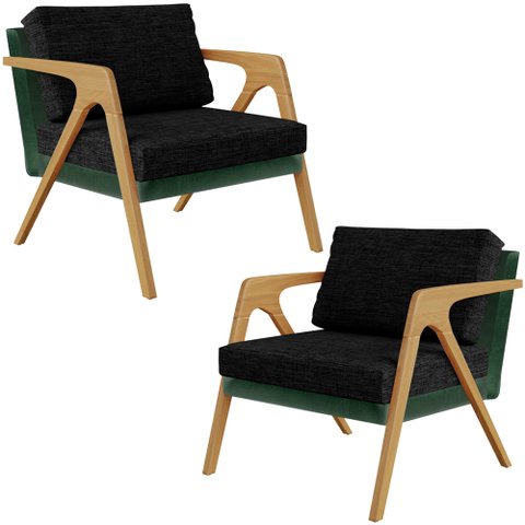 Kit 02 Poltronas Decorativas Sala Estar Pietra L02 Facto Verde Musgo Linho Chumbo - Lyam Decor