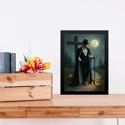 Quadro Umbanda Exu do Cruzeiro 33x24cm - com Vidro:moldura Branca - 1