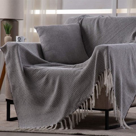 Manta Decorativa para Sofá Boho Hebrom Tabaco Fastlar Manta 100% Algodão 140x200cm