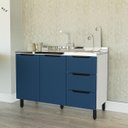 Ver imagem 1 de Balcão de Cozinha Meena 120x81cm com 3 Gavetas e 2 Portas Branco/Azul 250013
