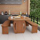 Ver imagem 1 de Conjunto Sala de Jantar Industrial Mesa Oval 137m e 2 Bancos Mdf Amadeirado