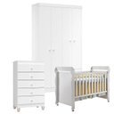 Ver imagem 1 de Quarto de Bebê 4 Portas com Gaveteiro Ternura Baby e Berço Mirelle Branco Brilho - Incorplac