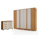 Ver imagem 1 de Guarda Roupa Casal Evo 6 Portas Cinamomo e Off-white com Cômoda San Marino 8 Gavetas Cinamomo Off-wh