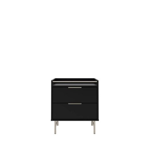 Mesa de Cabeceira 2 Gavetas com Led Yves 53 Cm - Preto Fosco C/ Champanhe