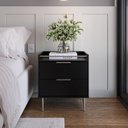 Ver imagem 3 de Mesa de Cabeceira 2 Gavetas com Led Yves 53 Cm - Preto Fosco C/ Champanhe