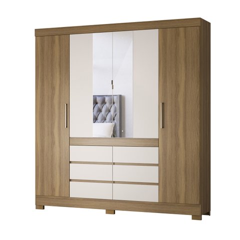 Guarda Roupa Casal C/espelho 4 Portas 7 Prateleiras 6 Gavetas 4 Cabideiros Pés em Pvc Cádis Demóbile