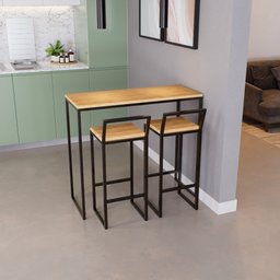 Bancada Cozinha Balcão Gourmet Pinus 2 Banquetas Pinus Pt - 1
