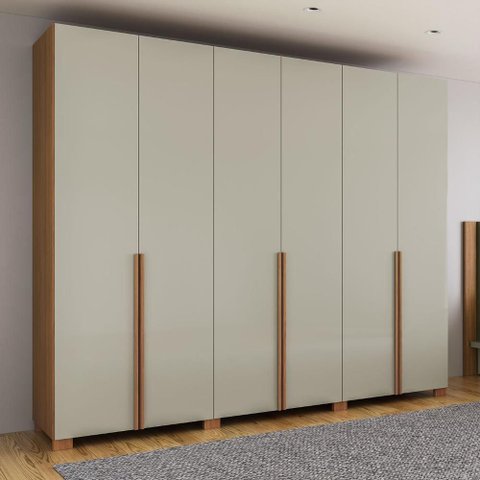 Guarda Roupa 270cm 6 Portas 4 Gavetas Dalla Costa 100% Mdf Cor:freijó com Off White